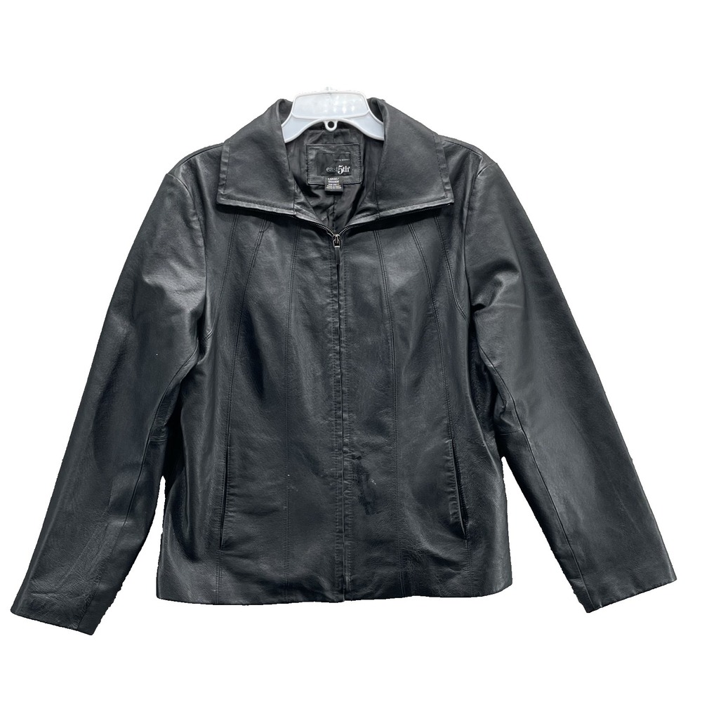 East 5th Leather Jacket Womens Large Black Moto Corpcore 90's Chic Biker Classic